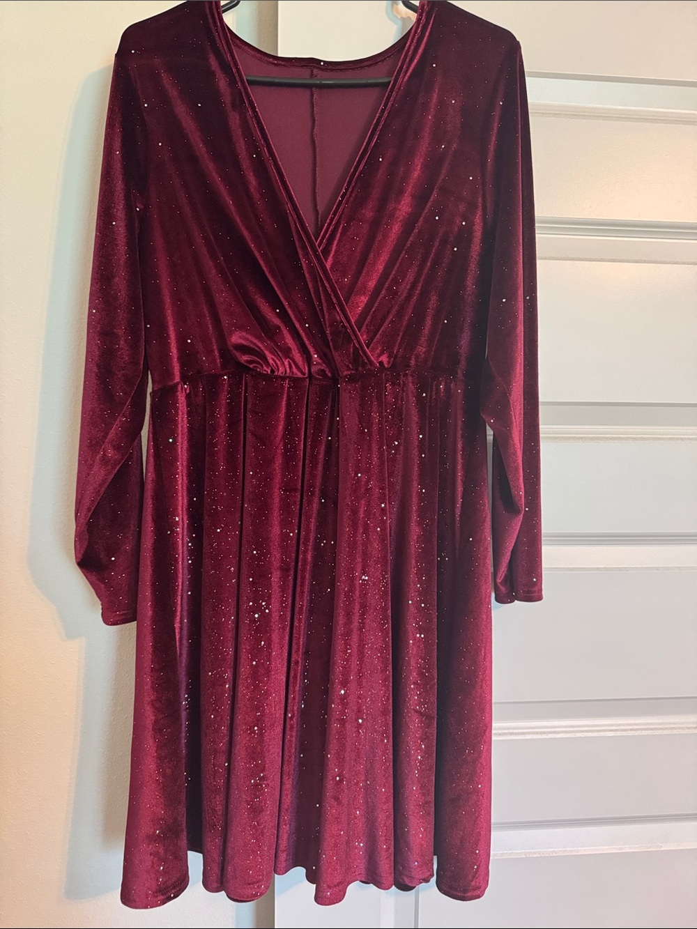 Elegant Burgundy Sparkle Wrap Dress - Holiday party dress - Picture 5 of 8